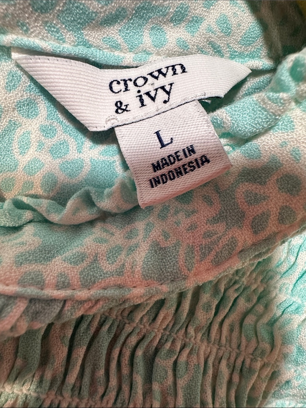 Crown & Ivy Mint Floral Smocked Dress Ruffle Sleeve Size L - Picture 8 of 9